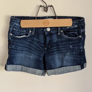 Aeropostale Women's 3/4 Distressed Denim Roll Hem Shorts Darker Wash 210